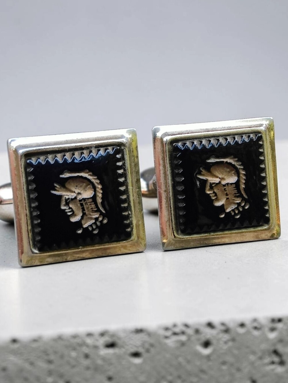 Vintage Men's Glass Spartan Cameo Cufflinks